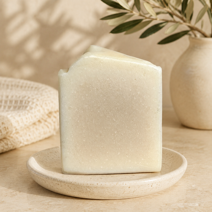 Euphoria handmade soap bar styled in a warm neutral setting